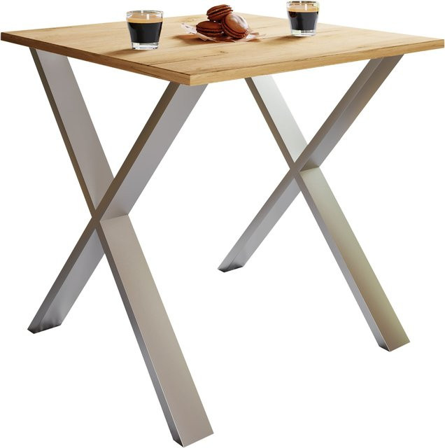 VCM Esstisch Xona X aus Holz in Eiche und Silber, rechteckig, H x B x T: 76 x 80 x 50 cm - Bild 1