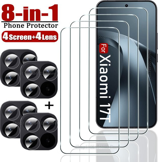 8-in-1 Displayschutz aus gehärtetem Glas und Objektivschutzfolie für Xiaomi 17T 17 Ultra 15T 14T 13T 12T 11T Pro Max 11 12 Lite 13 14 in Transparent - Bild 1