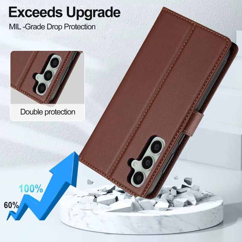 Samsung Handyhülle aus Leder mit Handgelenkriemen und Kartenfächern für Galaxy S26 Ultra A57 A37 A17 A56 A36 A16 A55 A35 A15 in Rot - Bild 3