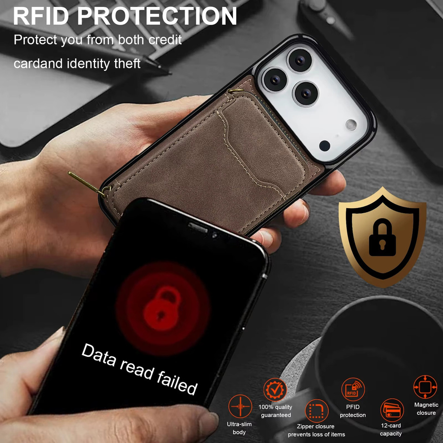 Magnetische Leder-Brieftasche für iPhone 11 bis iPhone 17 Pro Max von aierkeba in Blau und Braun - Bild 3