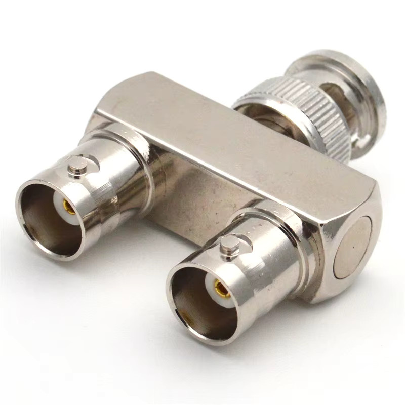 BNC-Stecker auf Dual-BNC-Buchse Adapter Y-Splitter 50 Ohm RF-Koaxial-Adapter aus vernickeltem Messing in Silber - Bild 2
