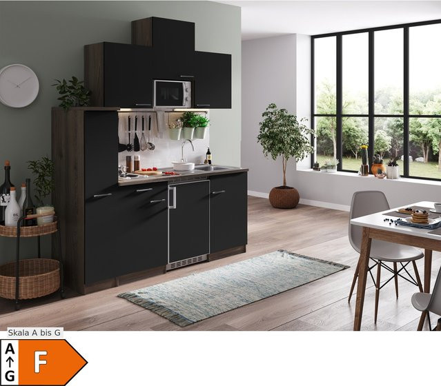 Respekta Singleküche Oliver in Schwarz und Eiche York Nachbildung mit E-Geräten, Breite: 180 cm, Höhe: 145,8 cm, Tiefe: 60 cm - Bild 2
