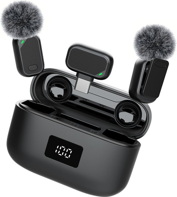 HITOZON Mini Kabelloses Lavalier-Mikrofon mit Ladecase, 2,4G Geräuschunterdrückendes Ansteckmikrofon für Typ-C in Schwarz - Bild 1