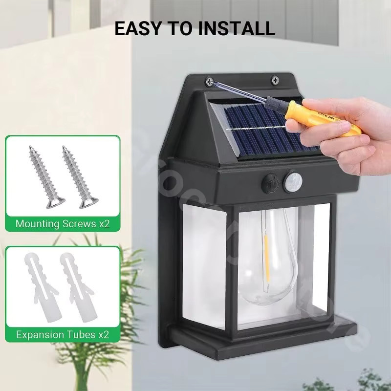 Wolfram Vintage Solar Wandleuchte mit Bewegungsmelder, IP65 Wasserdichte Außenbeleuchtung in Schwarz für Garten und Terrasse - Bild 5