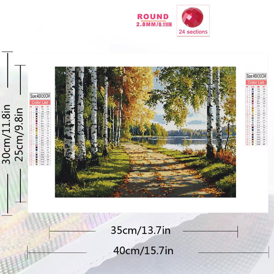 Momoart Street Diamond Painting Landschaft Baum DIY Bastelset mit runden Steinen in Multicolour, B/H: 20 x 30 cm - Bild 2