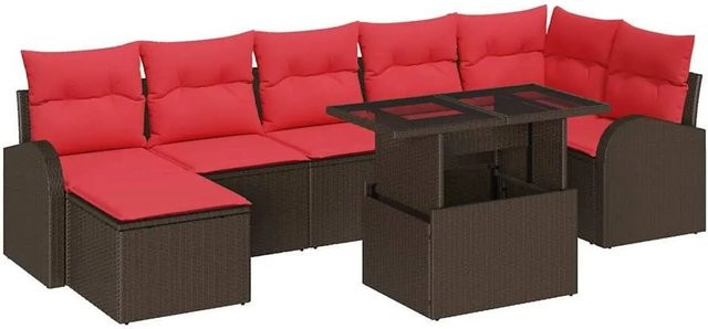 vidaXL Gartensofa-Set aus Polyrattan in Braun, 8-teiliges L-Shape Lounge-Set mit Kissen und integriertem Stauraum - Bild 1
