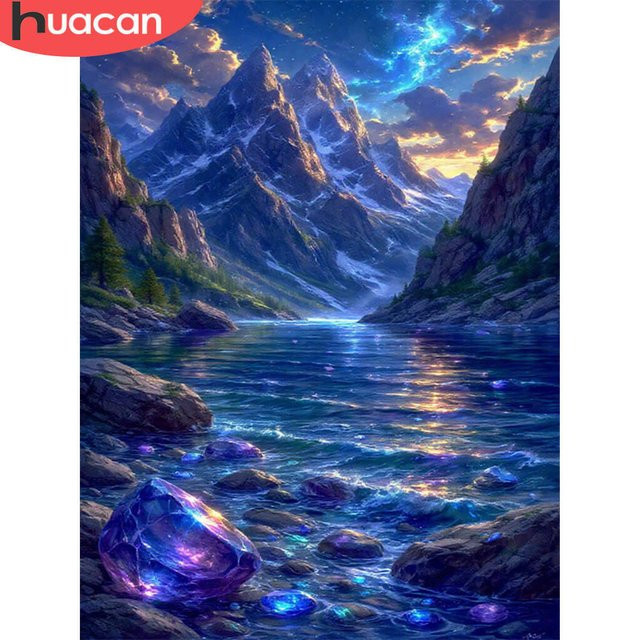 Huacan Diamant-Mosaik Set Berglandschaft und Meer als Stickerei mit Fantasy-Strasssteinen zur Heimdekoration - Bild 1