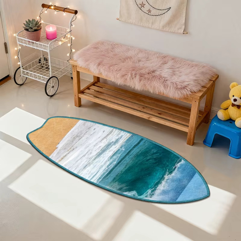 VIKAMA Teppich in Surfboard-Form mit Wellenmuster und Ozean-Design, Mehrfarbig - Bild 3