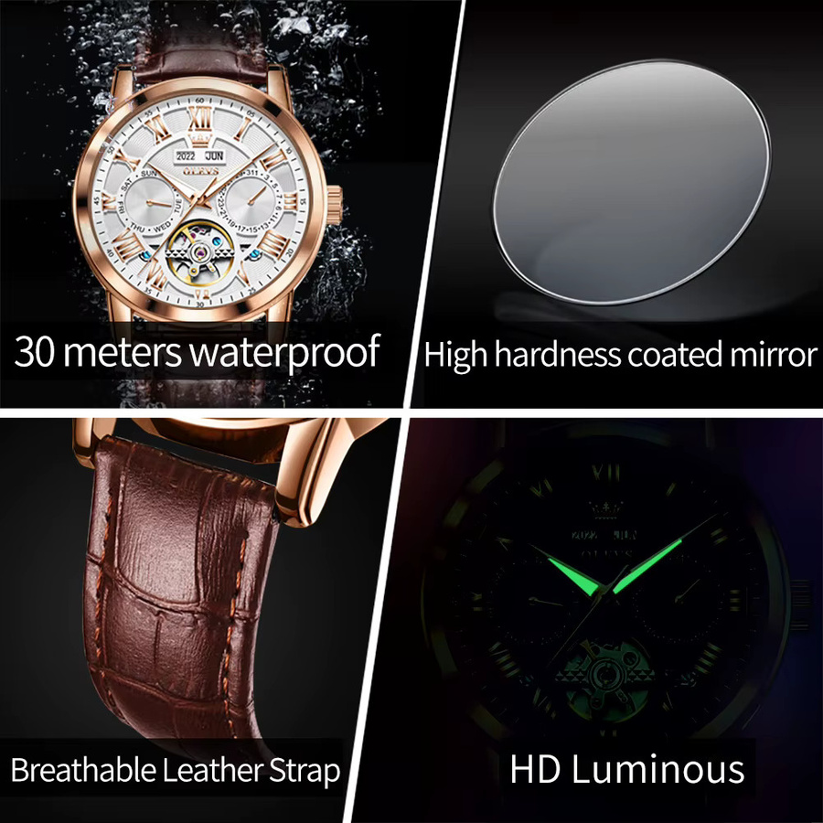 OLEVS Armbanduhr Chronograph, Automatik, Leder, Herren - Bild 4