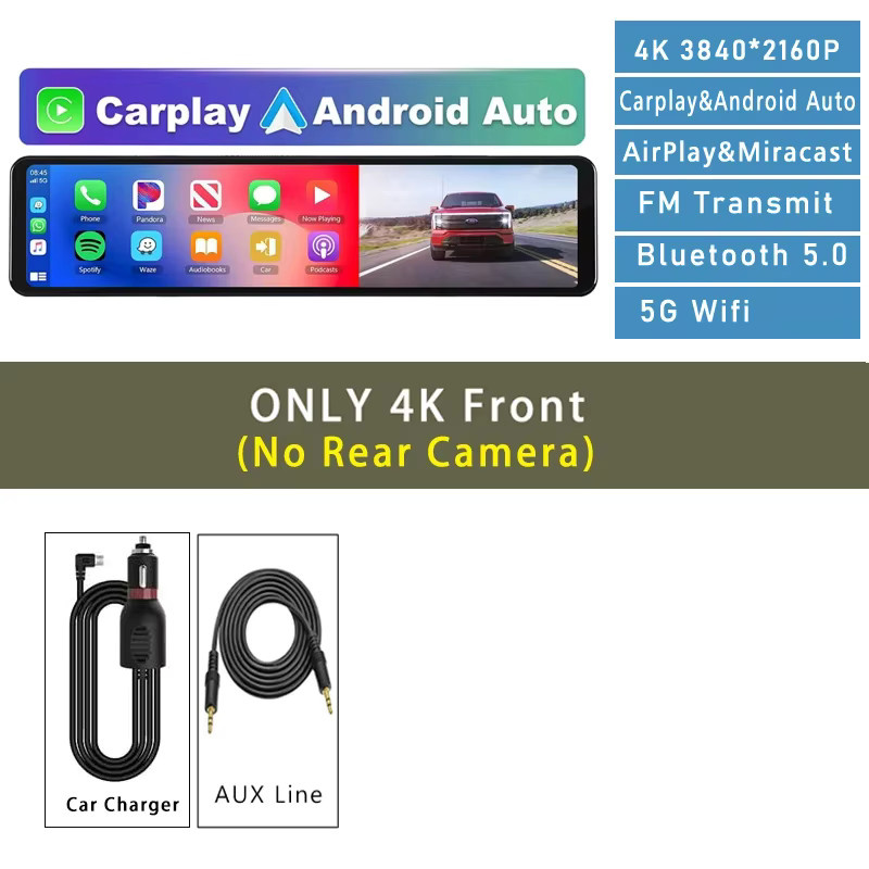 MYOLSD 4K Auto Dashcam Rückspiegel mit Carplay und Android Auto, 2160P Dashcam mit GPS, Wi-Fi und Bluetooth, Schwarz - Bild 7