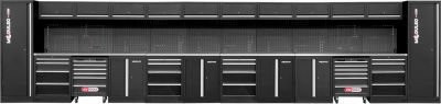 KS Tools Werkstattsystem aus Edelstahl und MDF in Schwarz mit 2 Werkstattwagen, LED-Beleuchtung, Steckdosen und USB-Anschlüssen - Bild 1