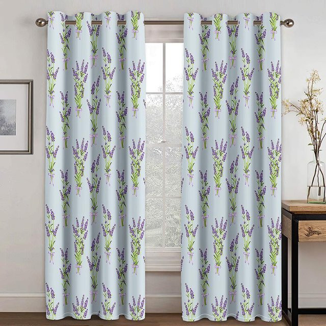 2er-Set Yiran Furniture Vorhänge mit Blumen-Schmetterlingsdruck, semi-transparent, Ösenaufhängung, B: 100 cm, H: 240 cm - Bild 1