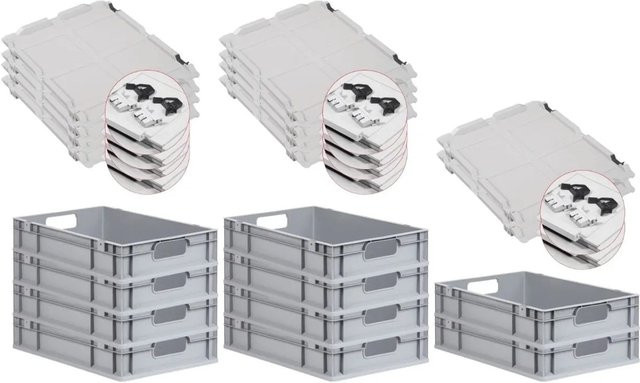 PROREGAL Spar Set 10x Eurobox Nextgen Economy mit Scharnierdeckel und schwarzen Schiebeschnappverschlüssen, Grau/Schwarz, H x B x T: 12 x 40 x 60 cm, 23 Liter - Bild 1