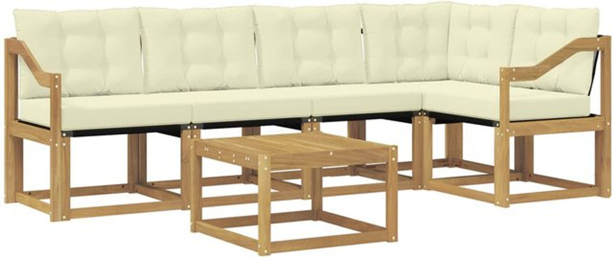 6-teilige Outdoor-Sofagarnitur aus Akazie mit Kissen in Weiß und Beige von vidaXL - Bild 1