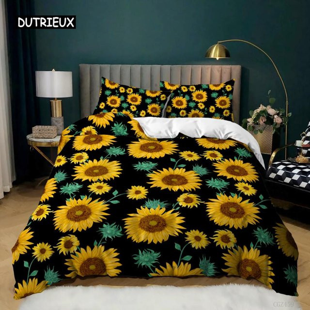 Sonnenblumen Bettwäsche-Set aus Mikrofaser mit Blumendruck in Gelb, B/H: 135 x 200 cm - Bild 1