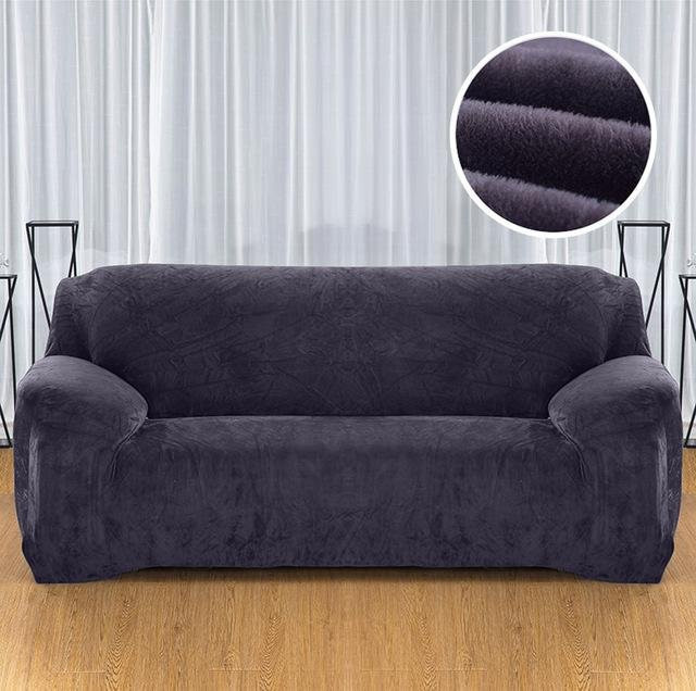 FebEr Samt-Plüsch-Sofabezug für 1-Sitzer und Ecksofas, elastisch und rutschfest, Dunkelgrau - Bild 1