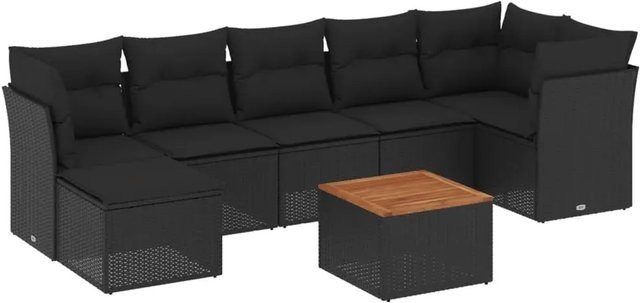 vidaXL 8-teilige Garten-Sofagarnitur aus Poly-Rattan und Akazienholz in Schwarz mit Kissen - Bild 1