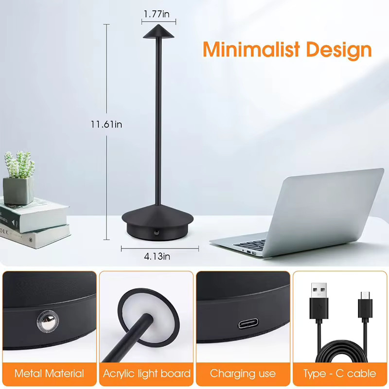 VENUSWING Kabellose LED-Tischlampe mit Touch-Dimmer, wiederaufladbare und wasserdichte Schreibtischlampe für Esszimmer und Zuhause - Bild 6