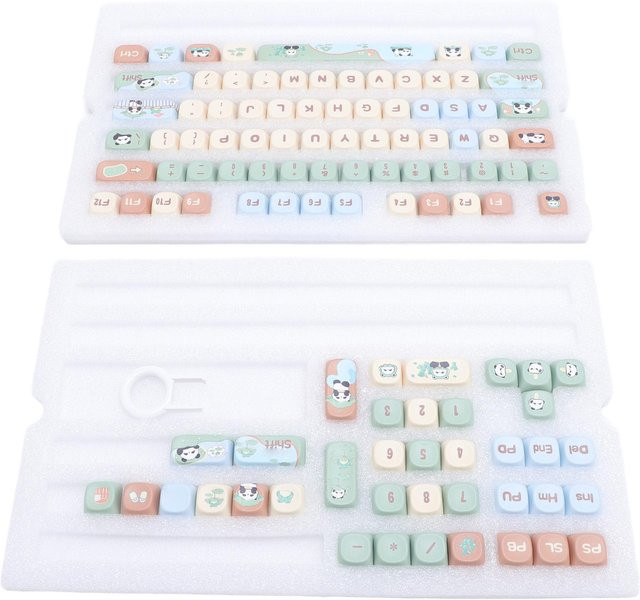 OutsideWorld Nette Panda Tastenkappen Set aus PBT mit 112 Tasten in White und Multicolour für DIY Tastatur Ersatz mit MCA Höhe - Bild 1