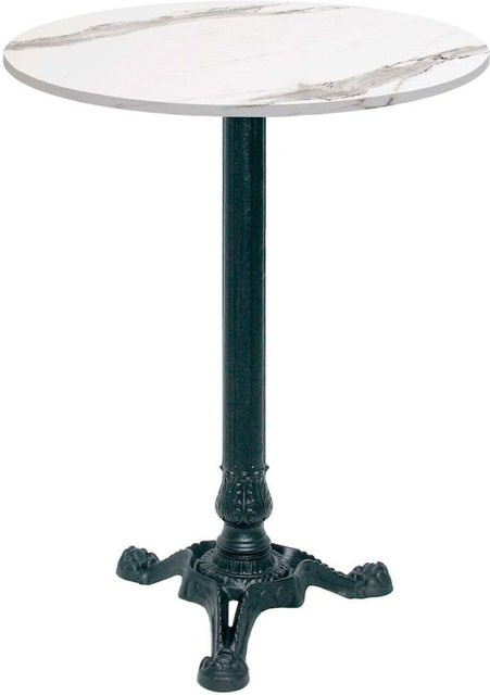 RestooTab Stehtisch Bistrot rund in Stein- und Holzoptik, Farbe Weiß/Grau/Marmoriert mit schwarzem Gestell, B/T/H: 60 x 60 x 113 cm - Bild 1