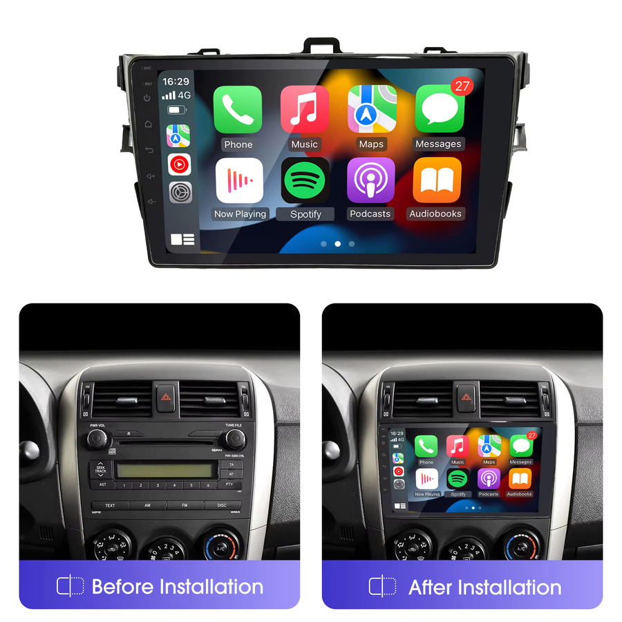 Ezonetronics Carplay Android Auto-Entertainment-Radio für Toyota Corolla (2008-2011) mit 10.1 Zoll Display, GPS, Bluetooth und USB in Schwarz - Bild 3