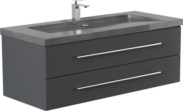 Badmöbel Posseik G654 YAMO mit Granit Naturstein Waschtisch in Grau, Breite: 130 cm, 1 Hahnloch und SoftClose-Funktion - Bild 1