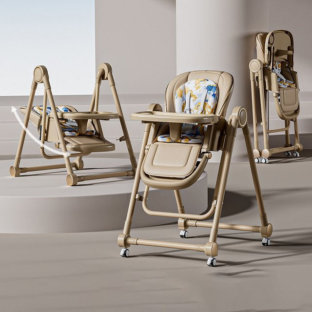 Multifunktionaler Pakey Baby-Hochstuhl als 2-in-1 Esszimmerstuhl und faltbarer Liegestuhl in Weiß und Beige - Bild 1