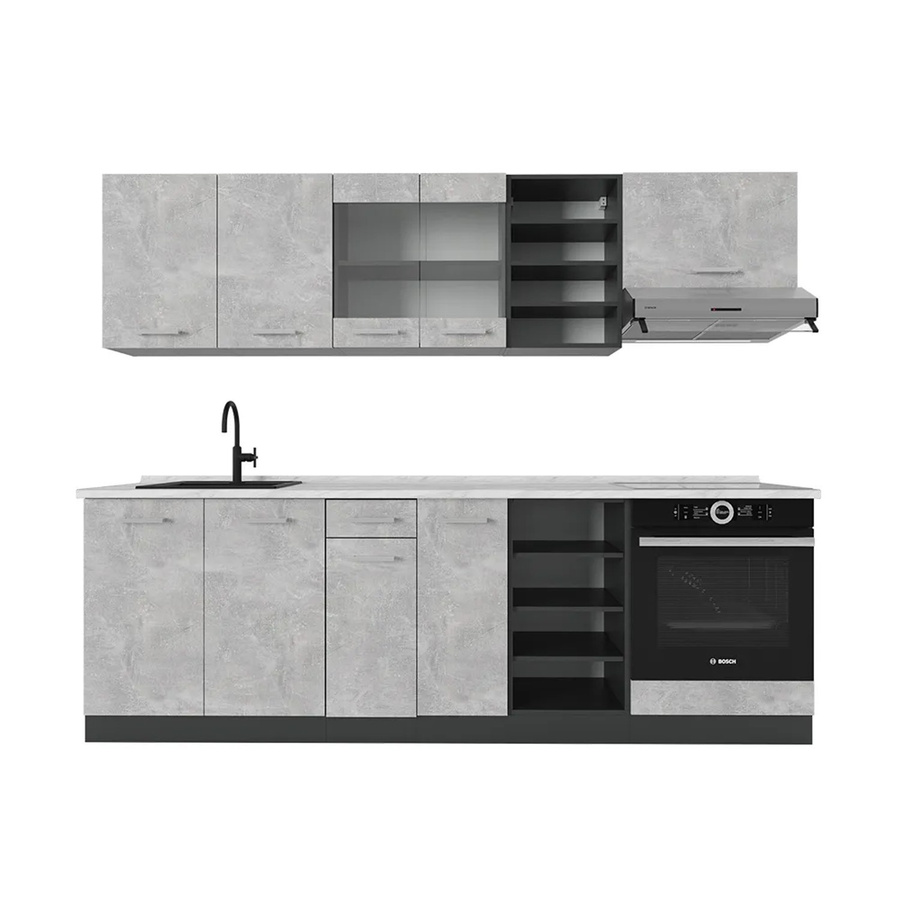 Vicco R-Line Küchenzeile in Beton-Optik und Anthrazit mit Marmor-Design, Breite: 240 cm - Bild 2