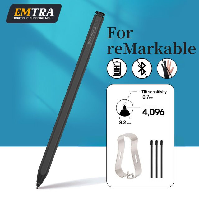 EMTRA EMR Stylus Ersatzstift für Remarkable 2 mit digitalem Radierer, 4096 Druckstufen und Handballenerkennung, Schwarz - Bild 1