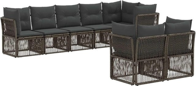 vidaXL Gartensofa-Set 8-teilig in Grau aus Poly-Rattan mit Polsterkissen und Metallgestell - Bild 1