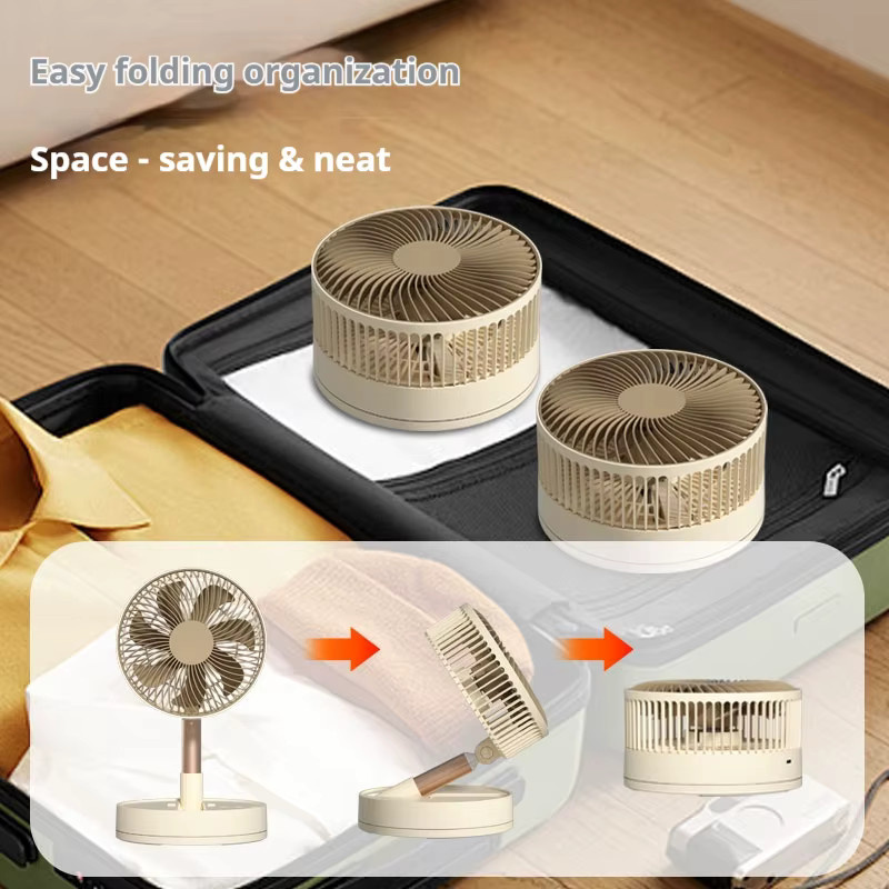 HOMEFISH Mini-Bodenventilator Beige, faltbarer tragbarer USB-Ventilator mit 8 Zoll, batteriebetrieben mit 4 Geschwindigkeiten und Timer - Bild 3