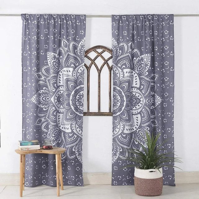 Mandala Yoga Vorhänge im Bohemian Hippie Stil, lila, 2er-Set, semi-transparent, Höhe: 160 cm, Breite: 50 cm pro Panel - Bild 1