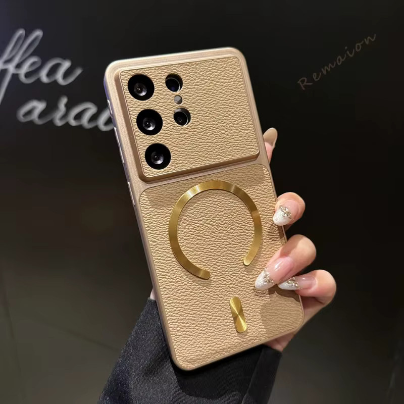 Luxuriöse Magnetleder Business Schutzhülle für Samsung Galaxy S26 Ultra S25 Plus S24 FE mit MagSafe Funktion in Schwarz oder Beige - Bild 2
