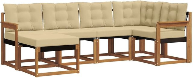 vidaXL Sofa Set 6-teilig L-Form aus Akazienholz mit Textilene und Kissen in Natur-Beige - Bild 1