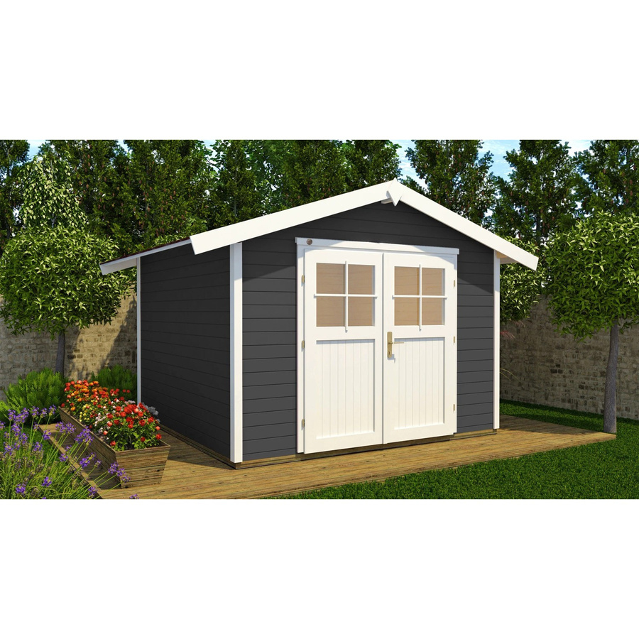 Weka Gartenhaus Log Cabin mit Satteldach in Anthrazit, 28 mm Wandstärke, inklusive Bitumenschindeln und Griffgarnitur mit Profilzylinderschloss - Bild 2