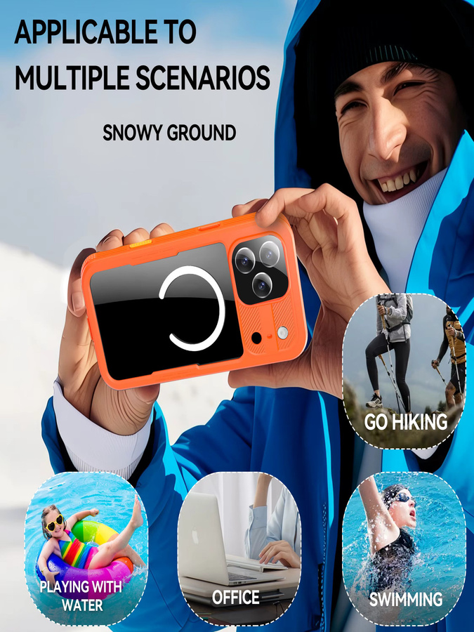 Shellbox IP68 magnetische wasserdichte Handyhülle zum Schwimmen und Tauchen für iPhone 17, 17AIR, 17Pro und 17Promax in Blau und Orange - Bild 5