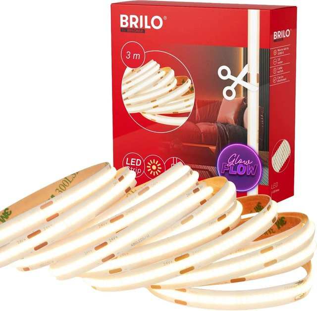 Brilo COB LED-Strip Warmweiß 3.000 K, selbstklebend und kürzbar, Weiß, 3 m - Bild 1