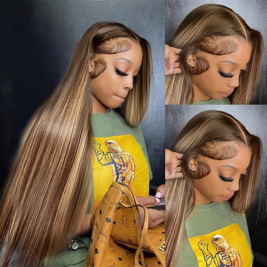 ALIKODY Echthaar Perücke, Honigblonde, Straight Lace Front, 13x4 HD Transparent - Bild 4