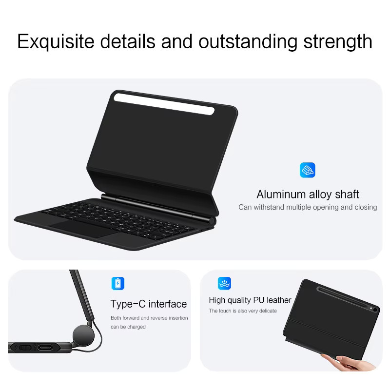 Samsung Magnetische Tastaturhülle Folio für Galaxy Tab S7 S8 S9 11 Zoll sowie Tab S9 FE 10,9 Zoll und Tab S10 Lite in Schwarz - Bild 4