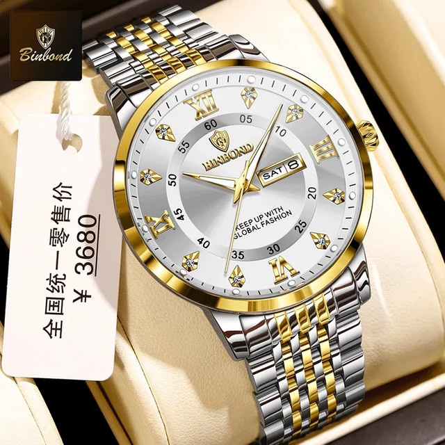 BINBOND Armbanduhr Edelstahl, Quarz, Silber, Herren - Bild 1