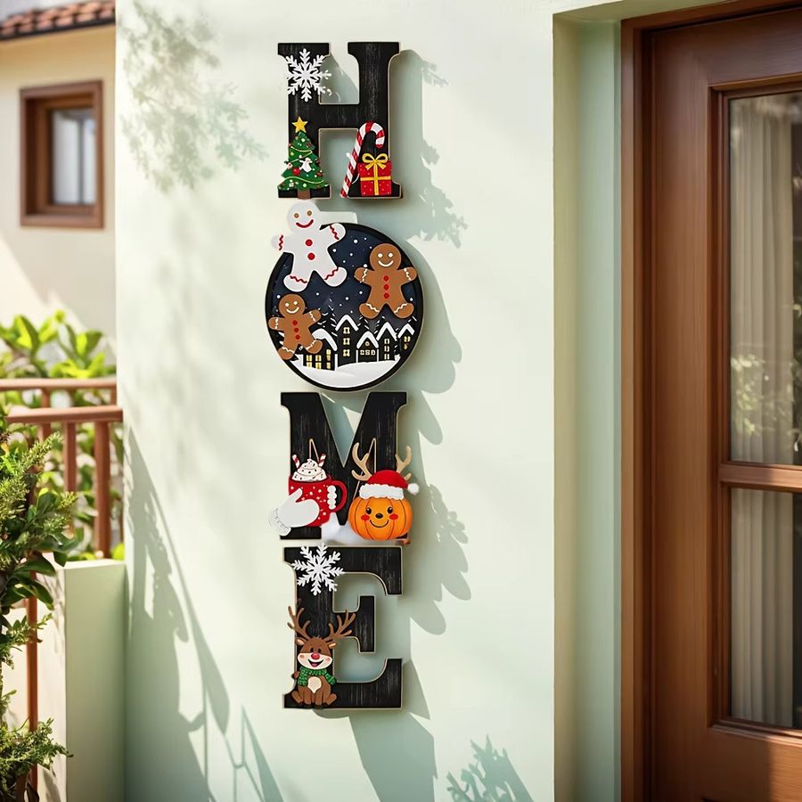 2D-Farben HOME Weihnachts Wandbehang aus Holz in Multicolor mit Brief-Motiv für Bauernhaus und Villa, Dekoration für Weihnachten und Neujahr - Bild 4