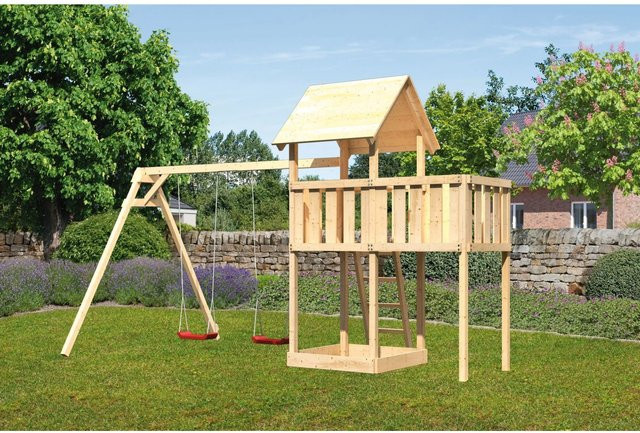 Karibu Spielturm Lotti mit Doppelschaukel und Anbauplattform - Bild 1