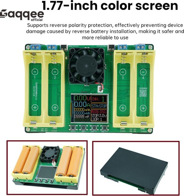 Gaqqee BT4-21700 Batterietester mit 1,77-Zoll-Farbbildschirm, 4-Kanal Lade- und Entladefunktion, DC 2-Draht-Innenwiderstandsmessung und USB-C Anschluss - Bild 1