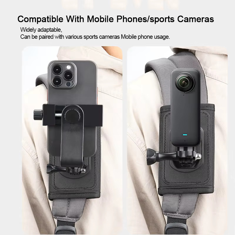 DIXSG Rucksack-Schultergurthalterung in Schwarz, verstellbare Riemenhalterung für DJI Osmo Pocket 3, Action 5, GoPro Hero 13/12/11/10 und Insta360 X4/X5 - Bild 4