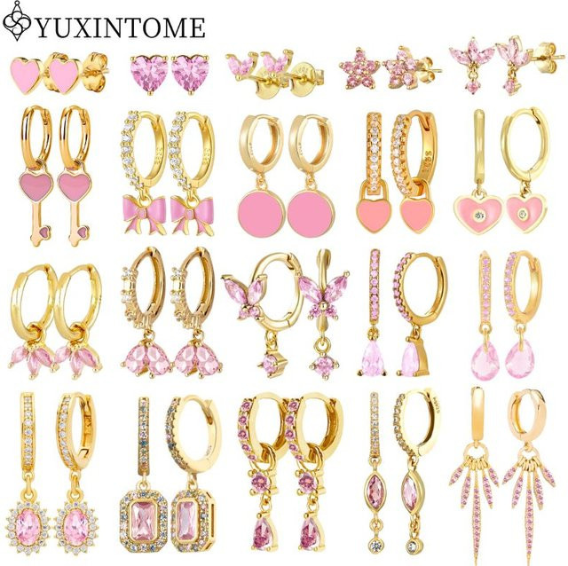 YUXINTOME Creolen 925 Silber, rosa Emaille, Kinder - Bild 1