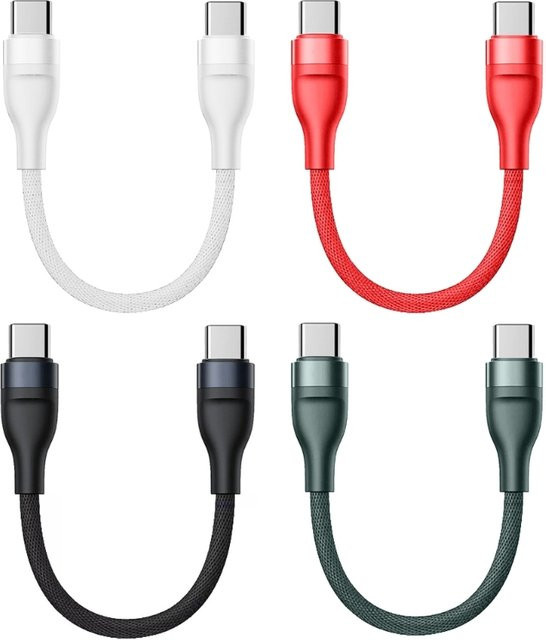 USB-C Ladekabel 66W mit Datenübertragung 480 Mbit/s, weißes Nylon-Geflecht, Länge: 25 cm - Bild 1