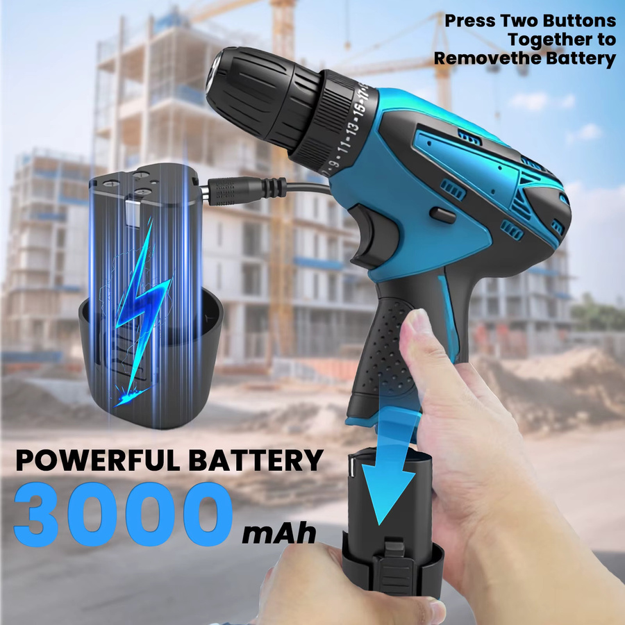 12V Kabelloser Elektroschrauber Set in Blau mit 2 Stück 3000mAh Akkus, 25+1 Drehmomentstufen, 2 Geschwindigkeiten und LED-Licht für Holz und Metall - Bild 3