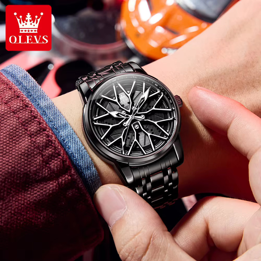 OLEVS Herrenuhr, Skelett, Quarz, Edelstahl, Blau, Schwarz, Herren - Bild 3