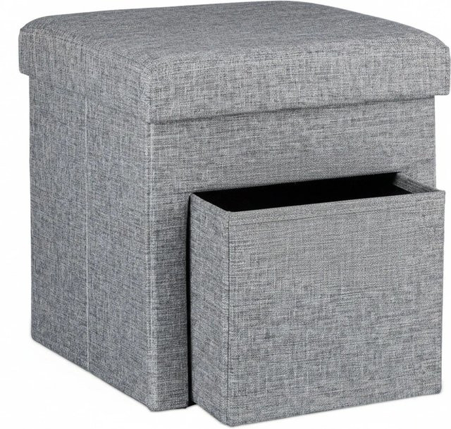 Relaxdays Sitzhocker aus Leinen in Grau, faltbarer Cube mit abnehmbarem Bezug, B/T/H: 38 x 38 x 38 cm - Bild 1