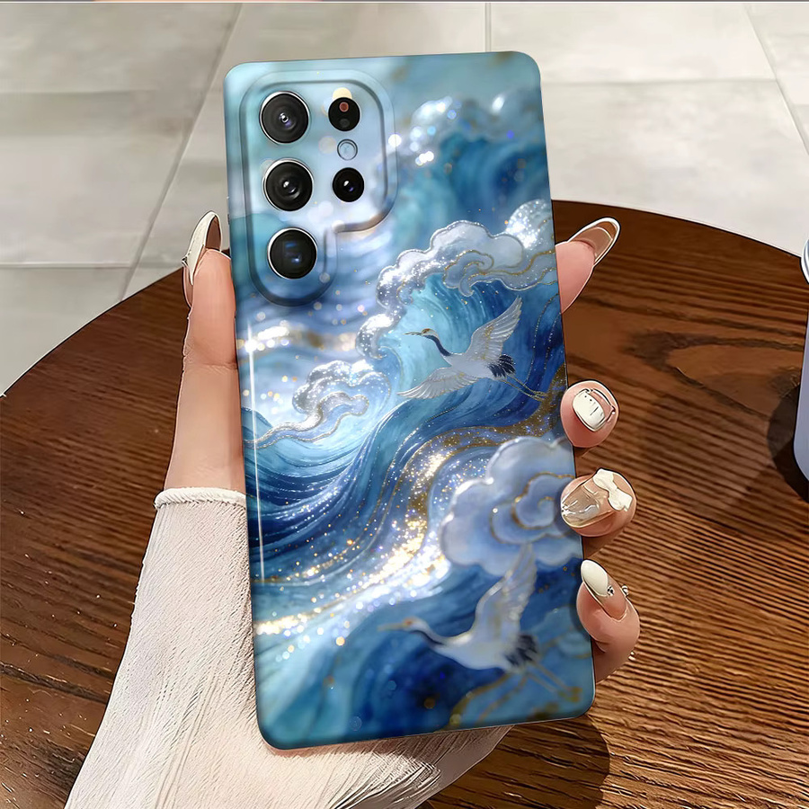 Stoßfeste Doppelschicht-Handyhülle mit glasiertem Wellenmuster für Samsung Galaxy S26 S25 S24 S23 Ultra Plus in Blau - Bild 3